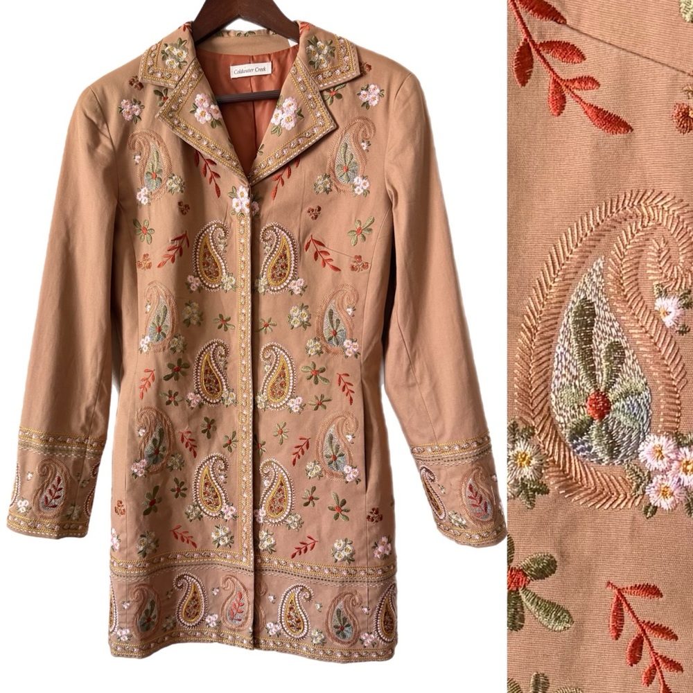 COLDWATER CREEK Jacket Blazer Longline Embroidered Sz 8